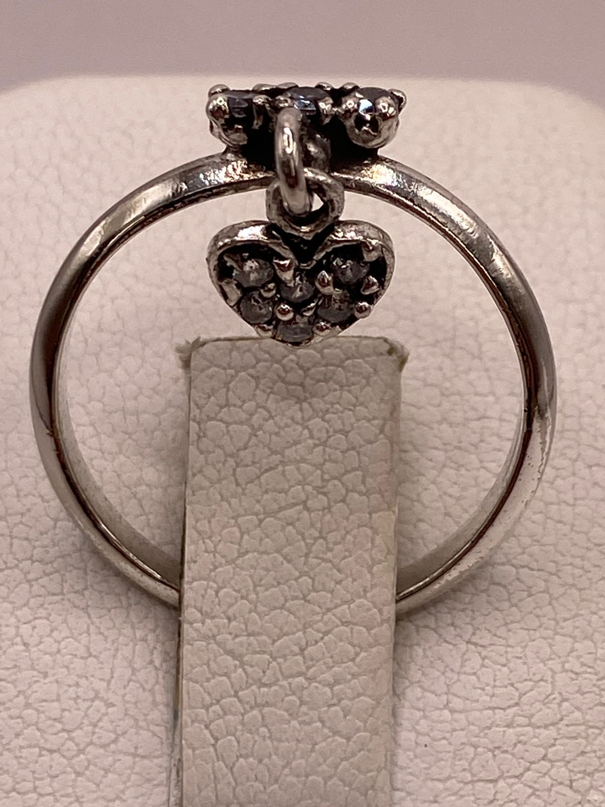 Anillo de Corazón Colgante con Zirconias Blancas en Plata Ley 925