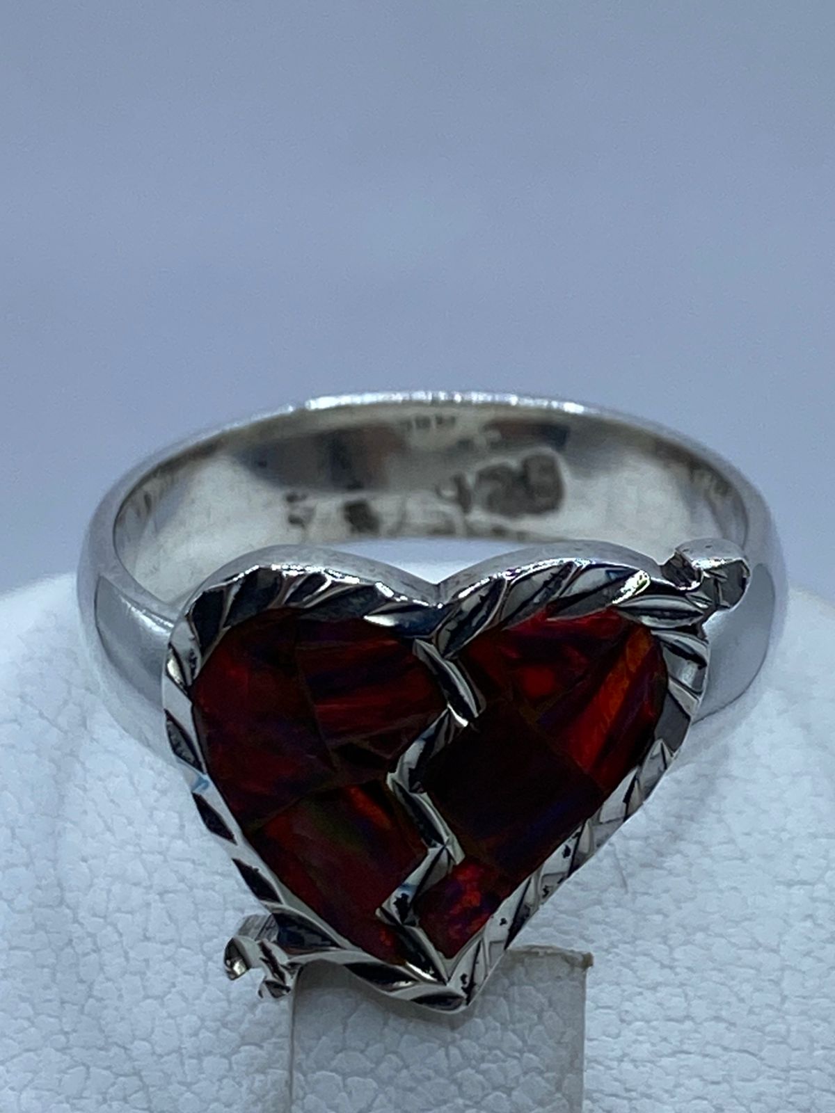 Anillo Corazón Partido de Plata Ley 925 con Ópalo de Fuego