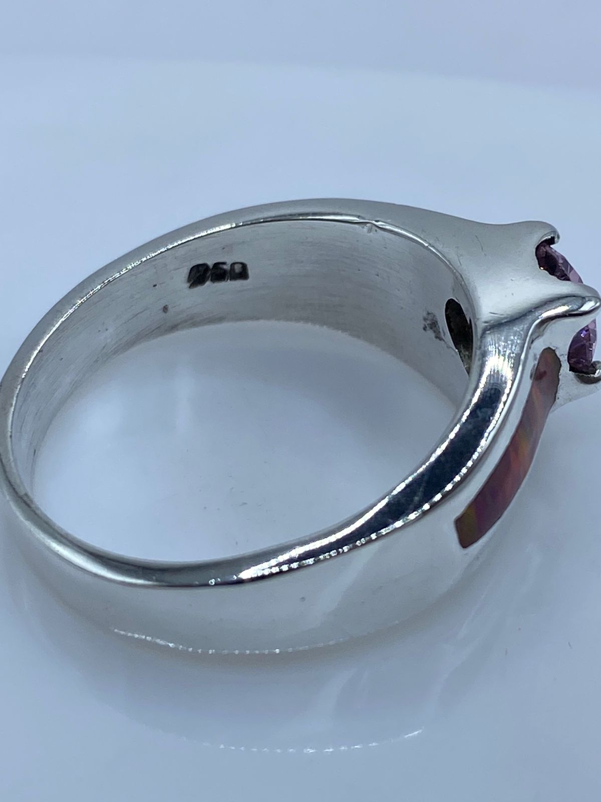 Anillo Elegante de Plata .950 con Ópalo de Fuego y Zirconia Rosa