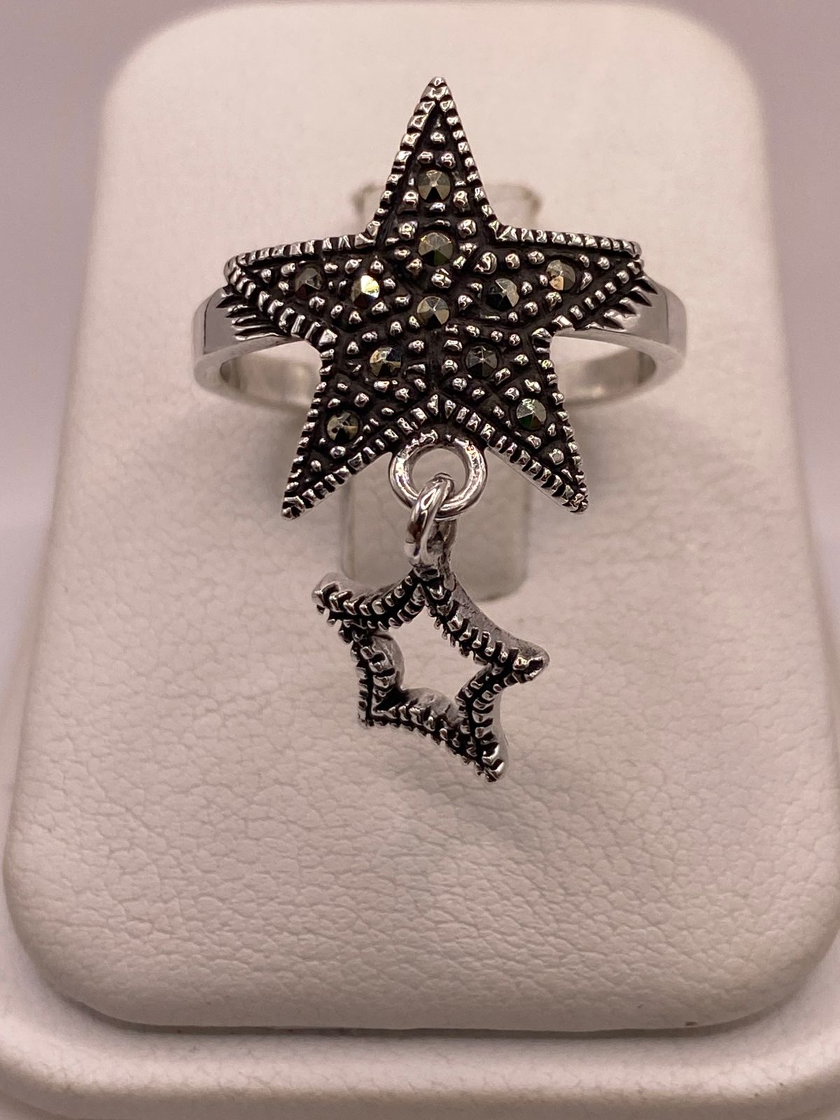 Anillo Estrella Colgante con Marquesitas en Plata Ley 925