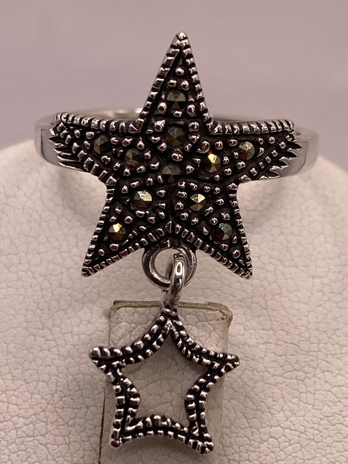 Anillo Estrella Colgante con Marquesitas en Plata Ley 925