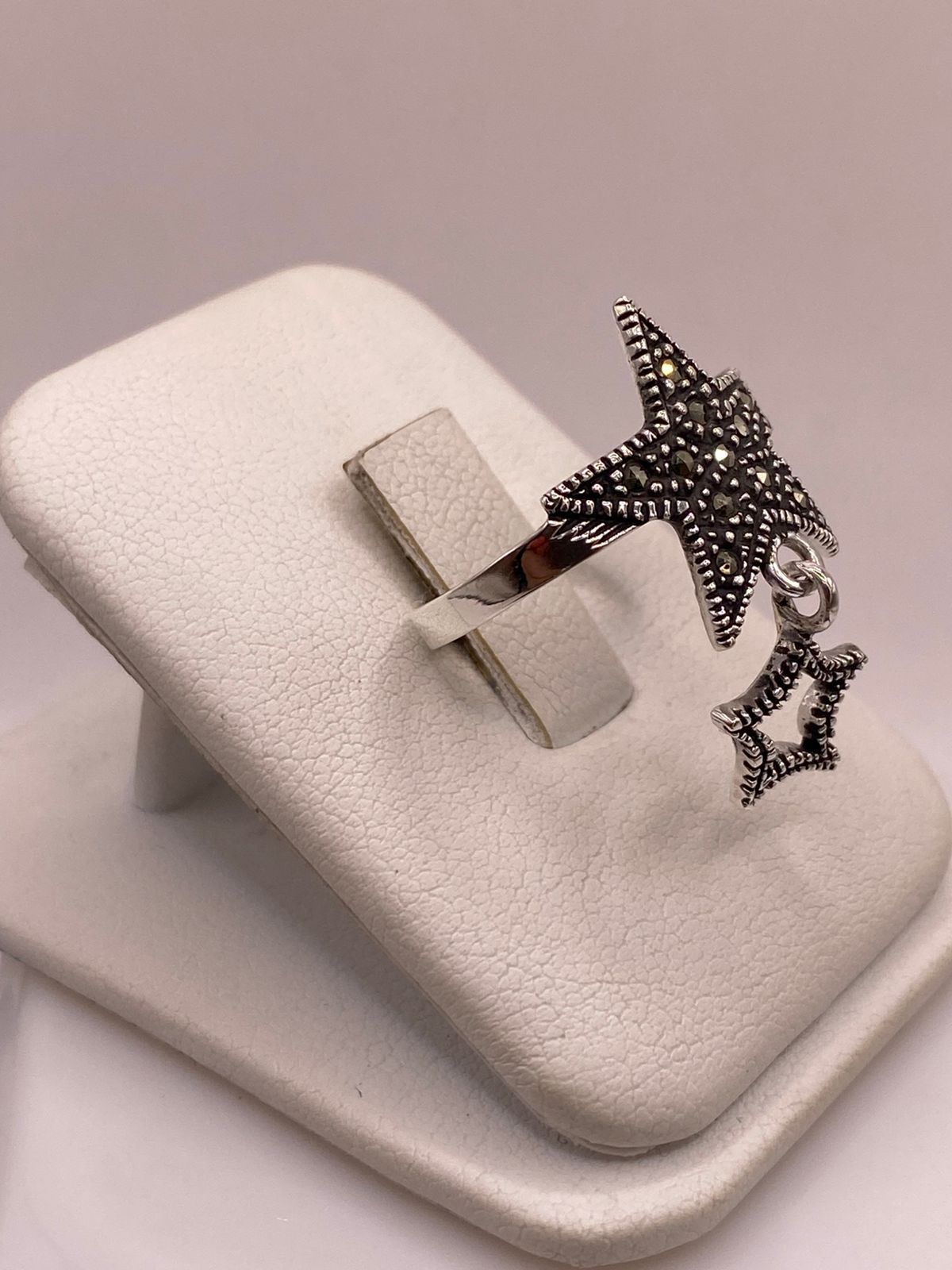 Anillo Estrella Colgante con Marquesitas en Plata Ley 925