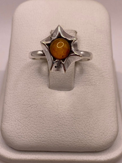 Anillo Floral con Ámbar Natural en Plata Ley 925