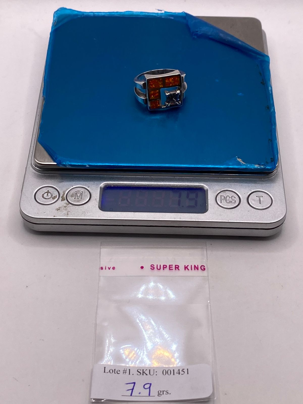 Anillo Geométrico de Plata Ley 950 con Ópalo de Fuego y Zirconia Tornasol