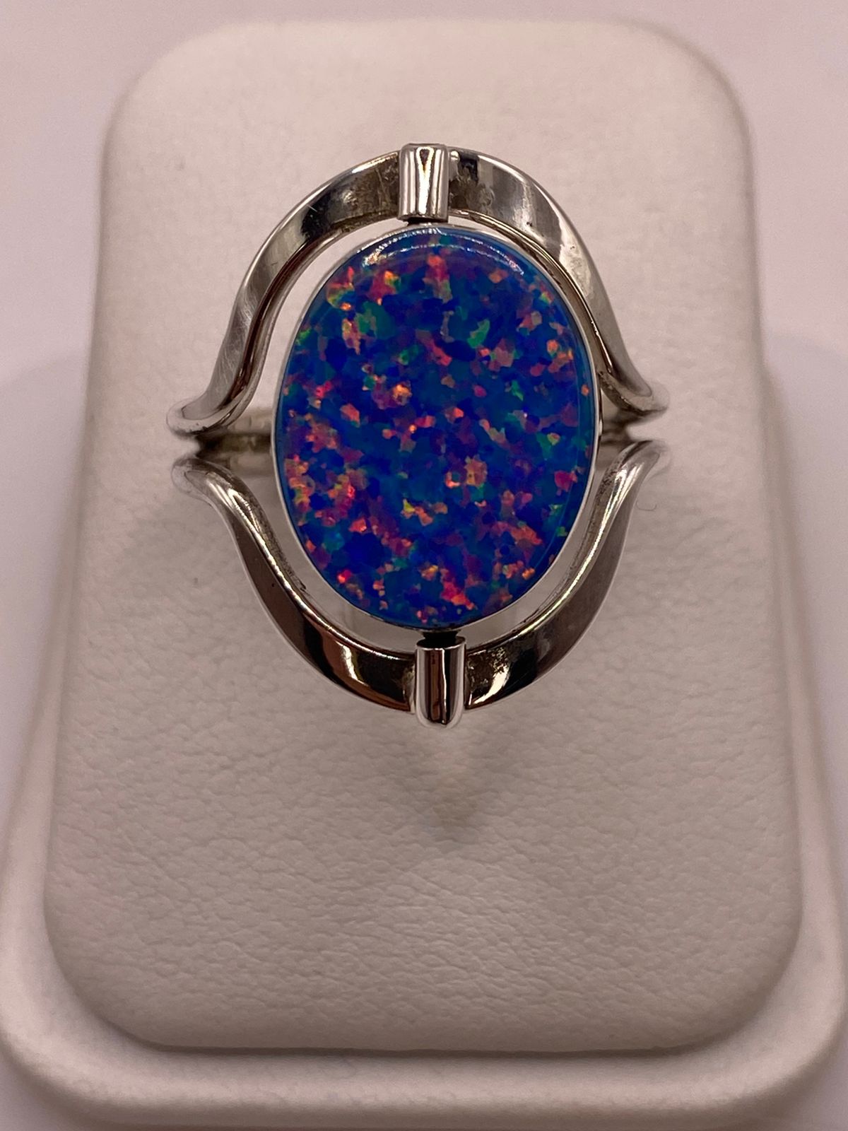 Anillo Giratorio Doble Vista de Ópalo de Fuego en Plata .925, vista frontal