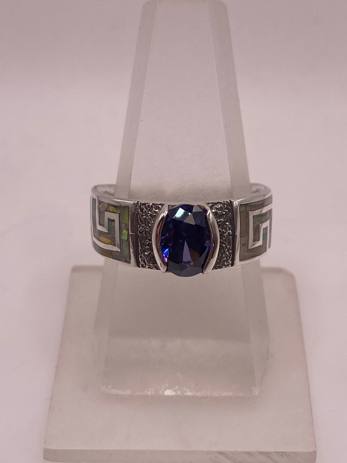 Anillo Greca Ópalo Multicolor & Zirconia Tanzanita Plata 950