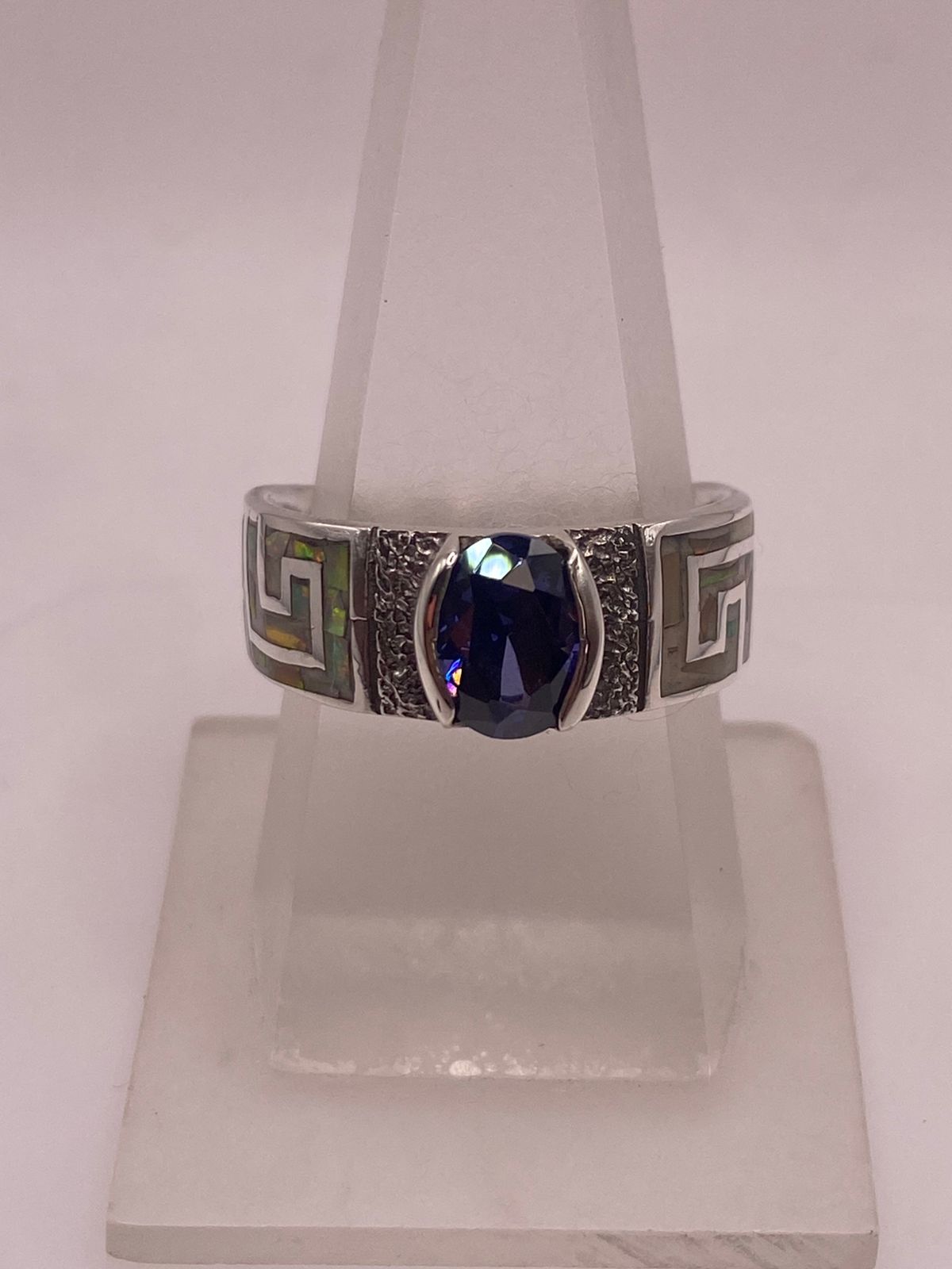 Anillo Greca Ópalo Multicolor & Zirconia Tanzanita Plata 950