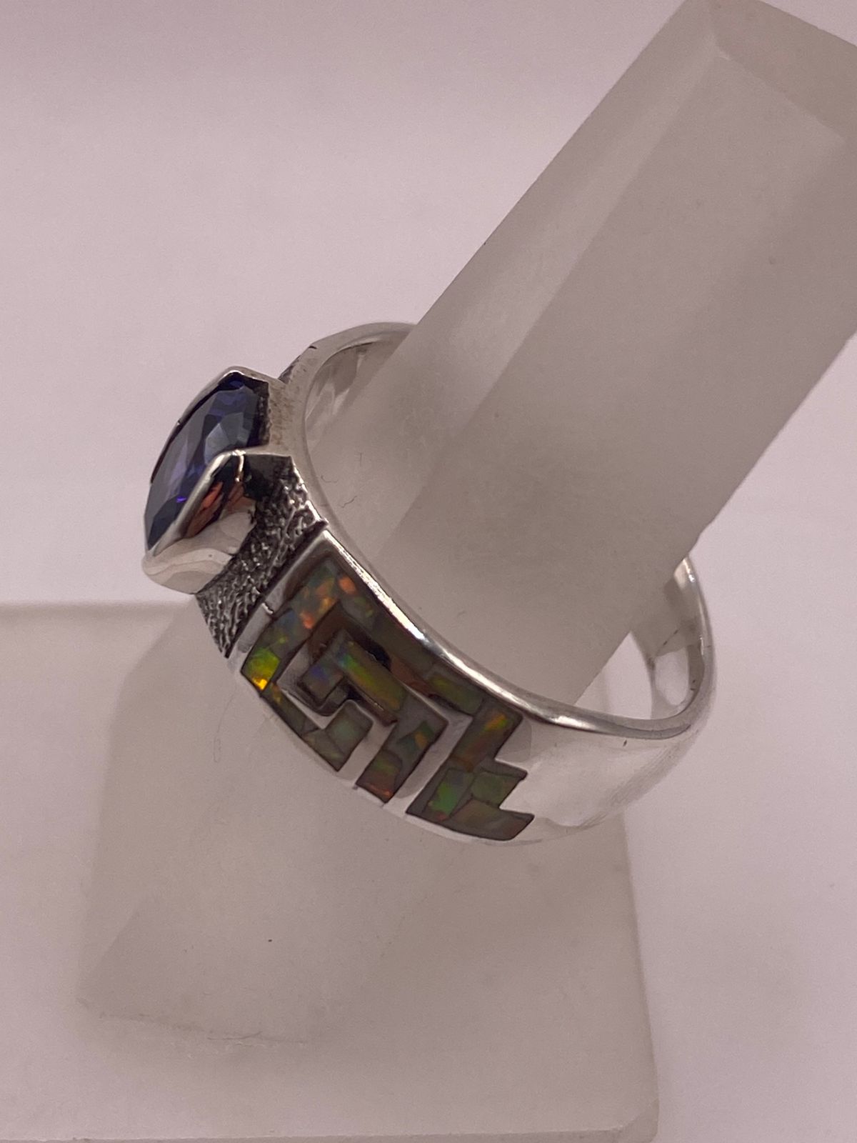 Anillo Greca Ópalo Multicolor & Zirconia Tanzanita Plata 950