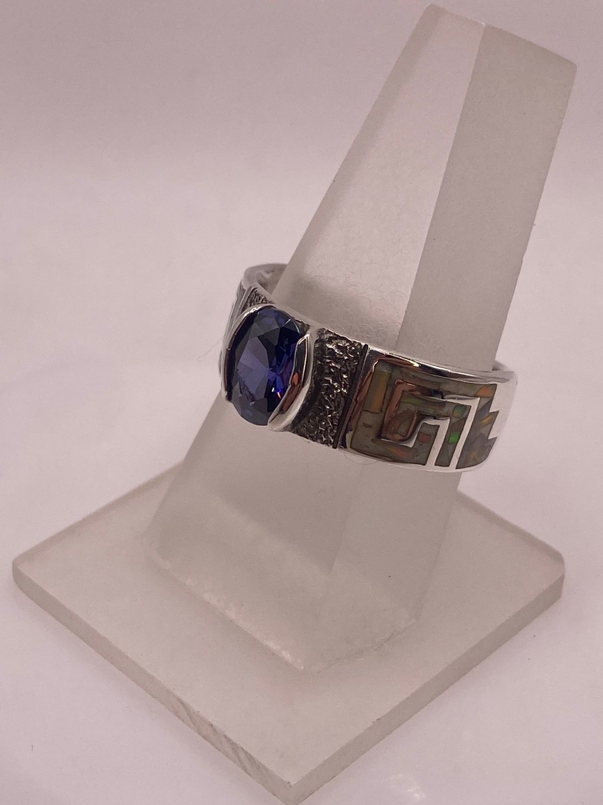 Anillo Greca Ópalo Multicolor & Zirconia Tanzanita Plata 950