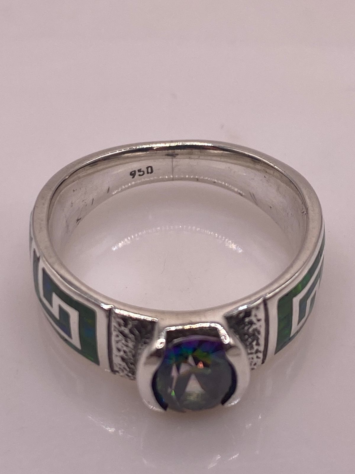 Anillo Greca Ópalo Verde & Zirconia Mística Plata 950