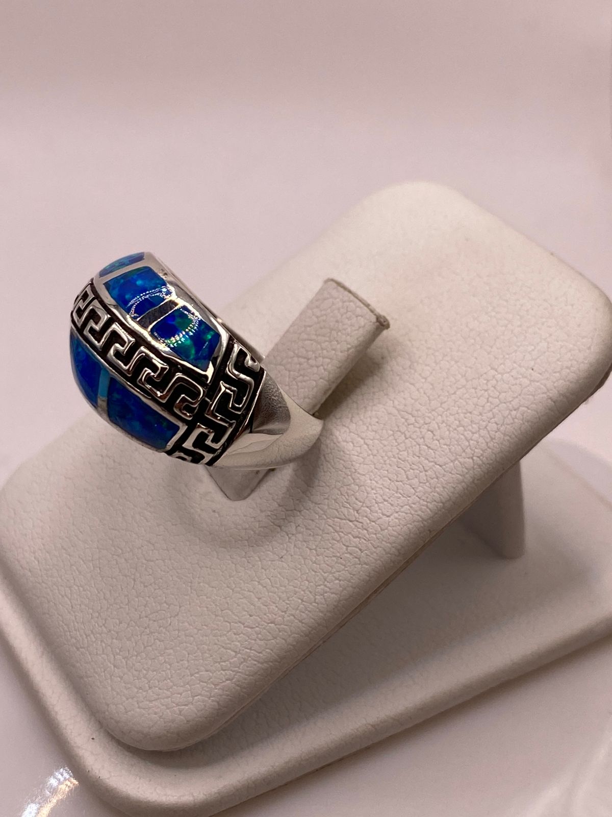 Anillo Greca de Plata Ley 950 con Ópalo de Fuego