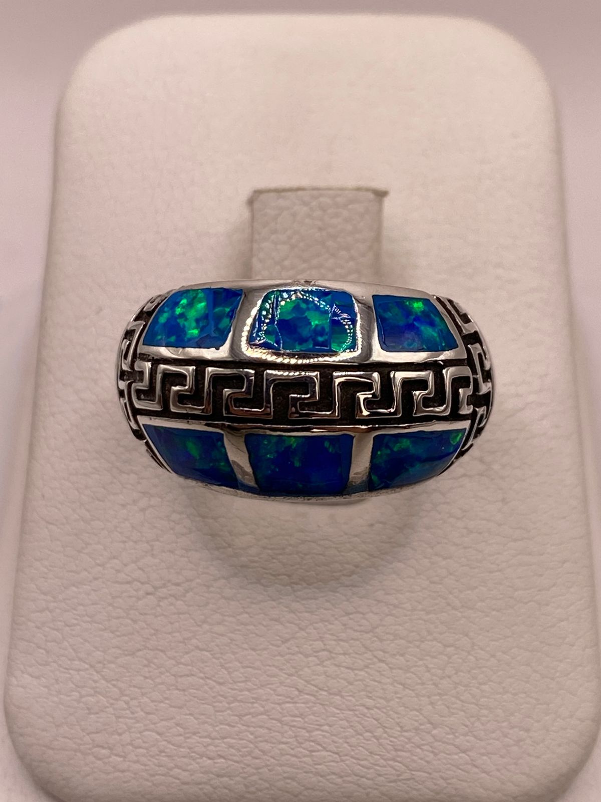 Anillo Greca de Plata Ley 950 con Ópalo de Fuego