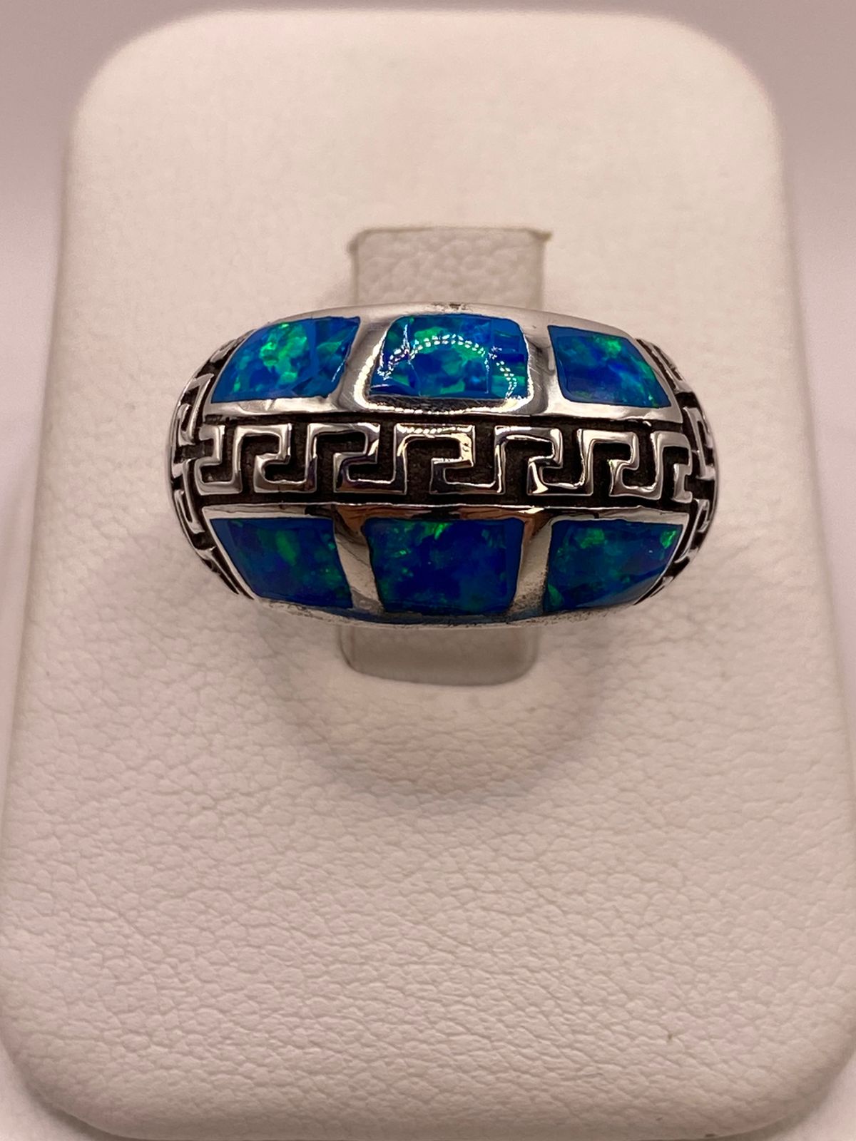 Anillo Greca de Plata Ley 950 con Ópalo de Fuego
