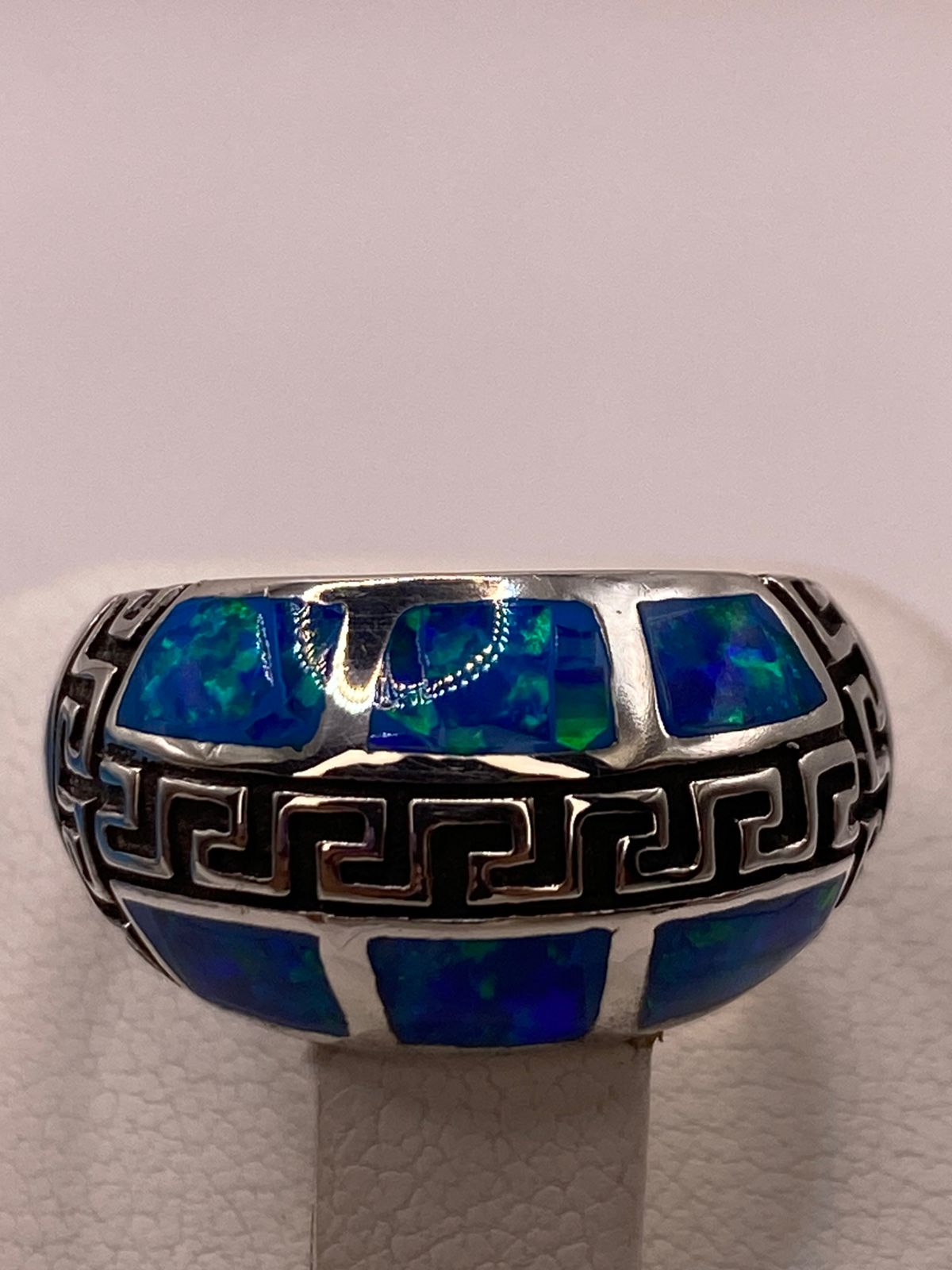 Anillo Greca de Plata Ley 950 con Ópalo de Fuego