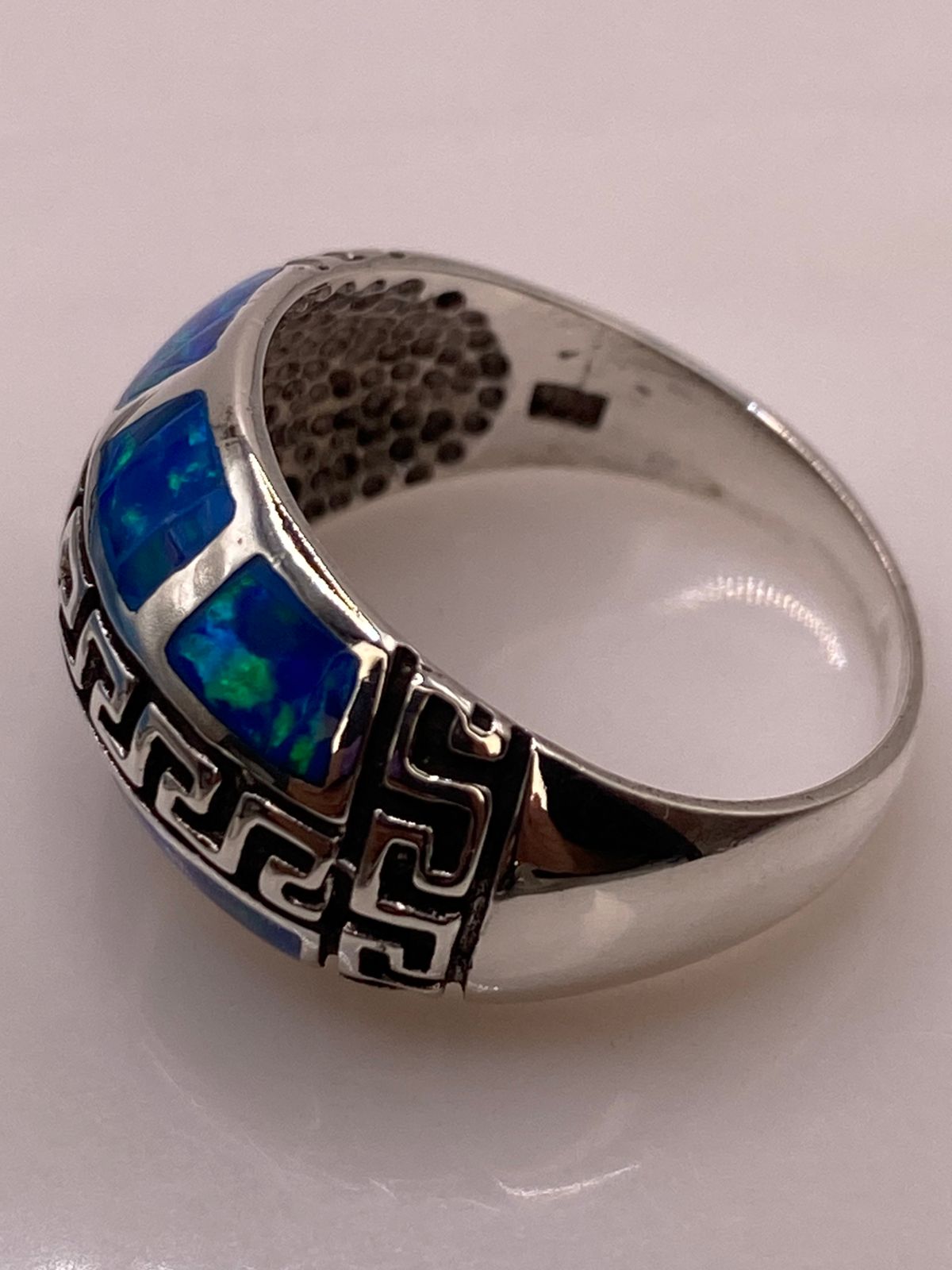 Anillo Greca de Plata Ley 950 con Ópalo de Fuego
