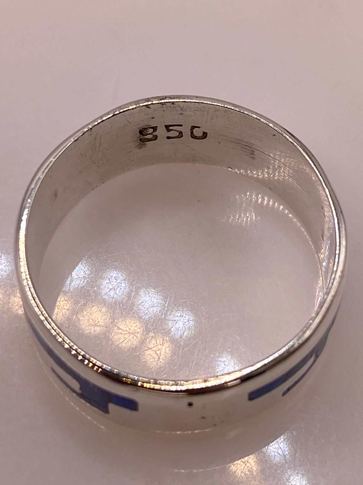 Anillo Greca de Plata Ley 950 con Ópalo de Fuego Azul Marino