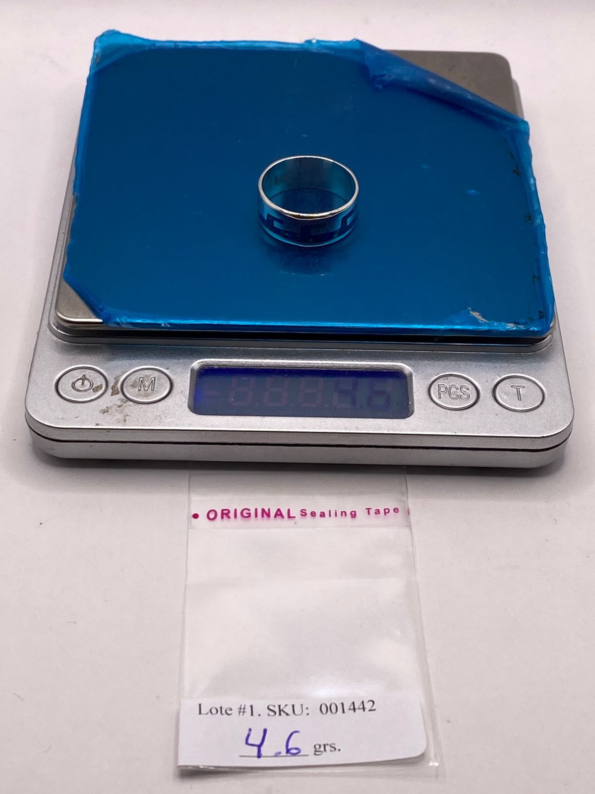 Anillo Greca de Plata Ley 950 con Ópalo de Fuego Azul Marino