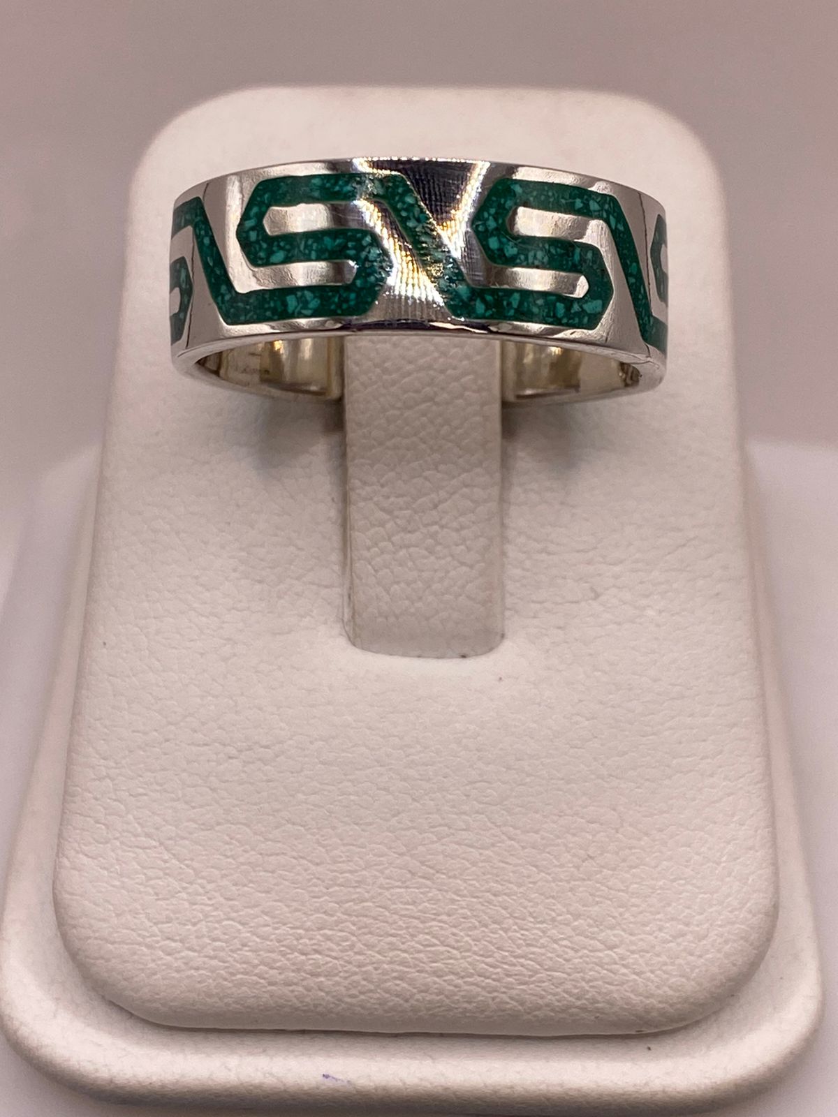 Anillo Greca Verde de Plata .925 con Incustracion Verde