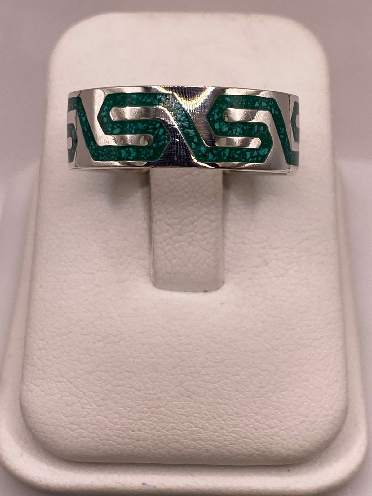 Anillo Greca Verde de Plata .925 con Incustracion Verde