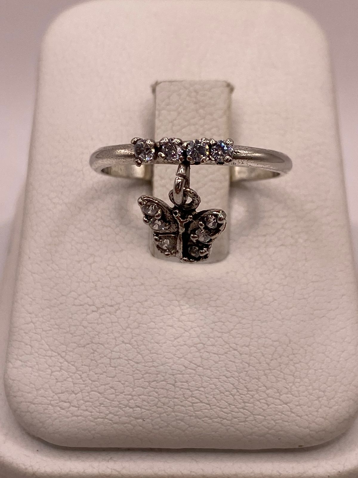 Anillo de Mariposa Colgante con Zirconias Blancas en Plata Ley 925