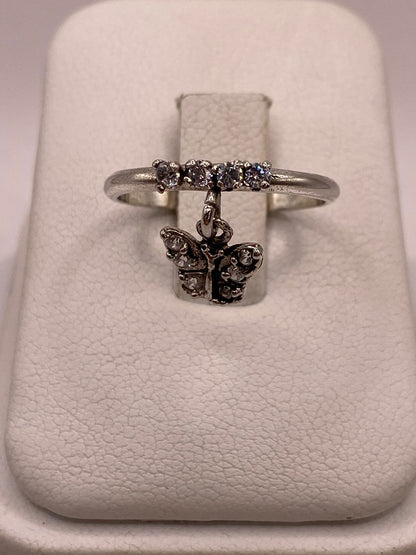 Anillo de Mariposa Colgante con Zirconias Blancas en Plata Ley 925