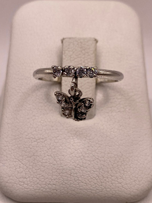 ANILLO DE MARIPOSA COLGANTE CON ZIRCONIAS BLANCAS EN PLATA LEY 925