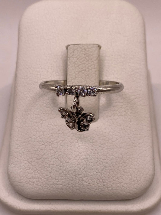 ANILLO DE MARIPOSA COLGANTE CON ZIRCONIAS BLANCAS EN PLATA LEY 925