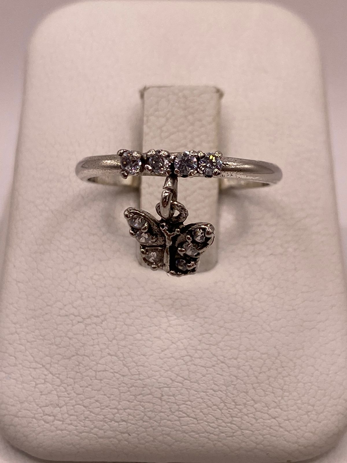 Anillo de Mariposa Colgante con Zirconias Blancas en Plata Ley 925