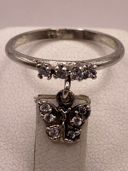 Anillo de Mariposa Colgante con Zirconias Blancas en Plata Ley 925, vista superior