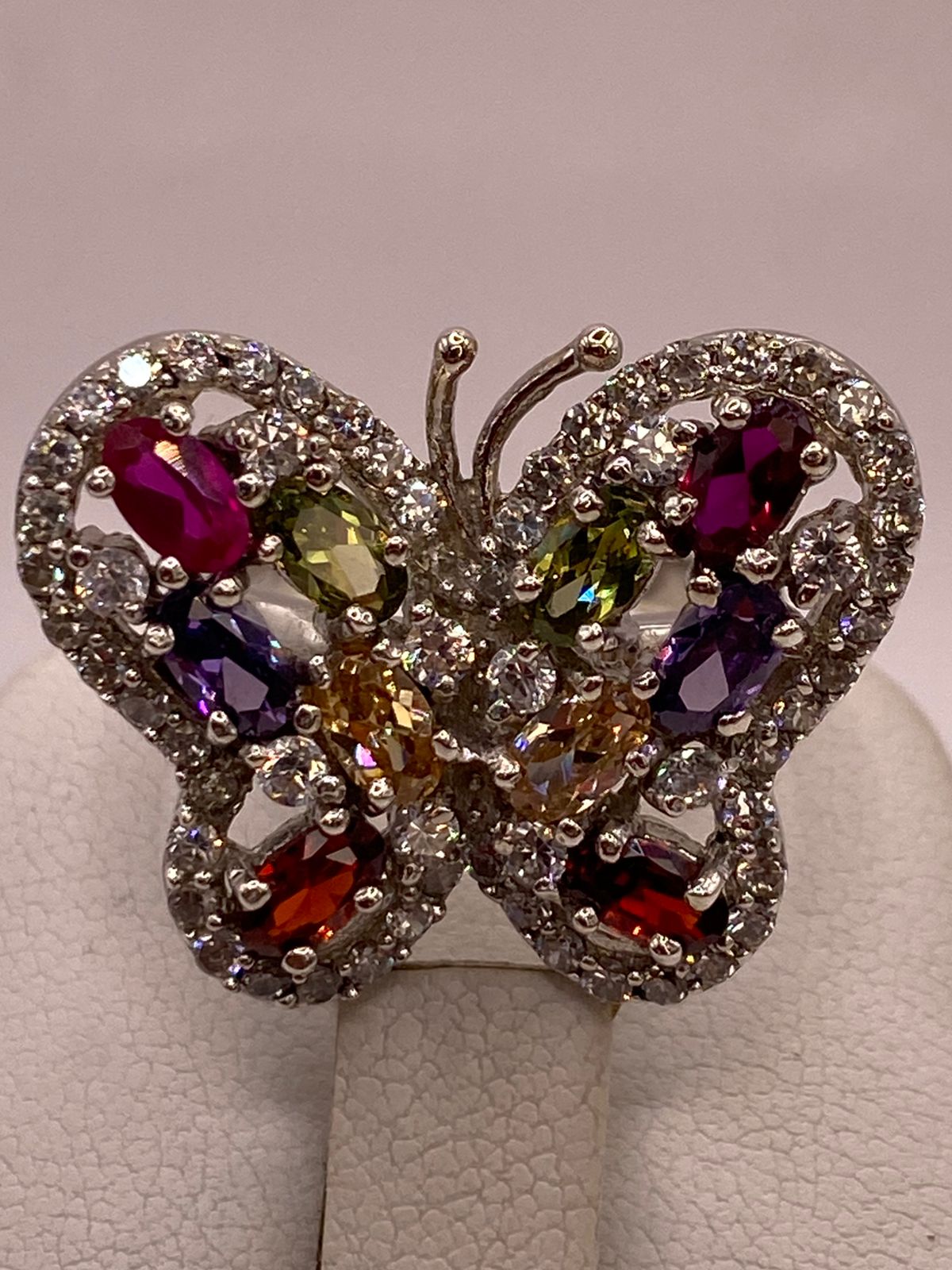 Anillo Mariposa Multicolor con Zirconias Brillantes en Plata Ley 925