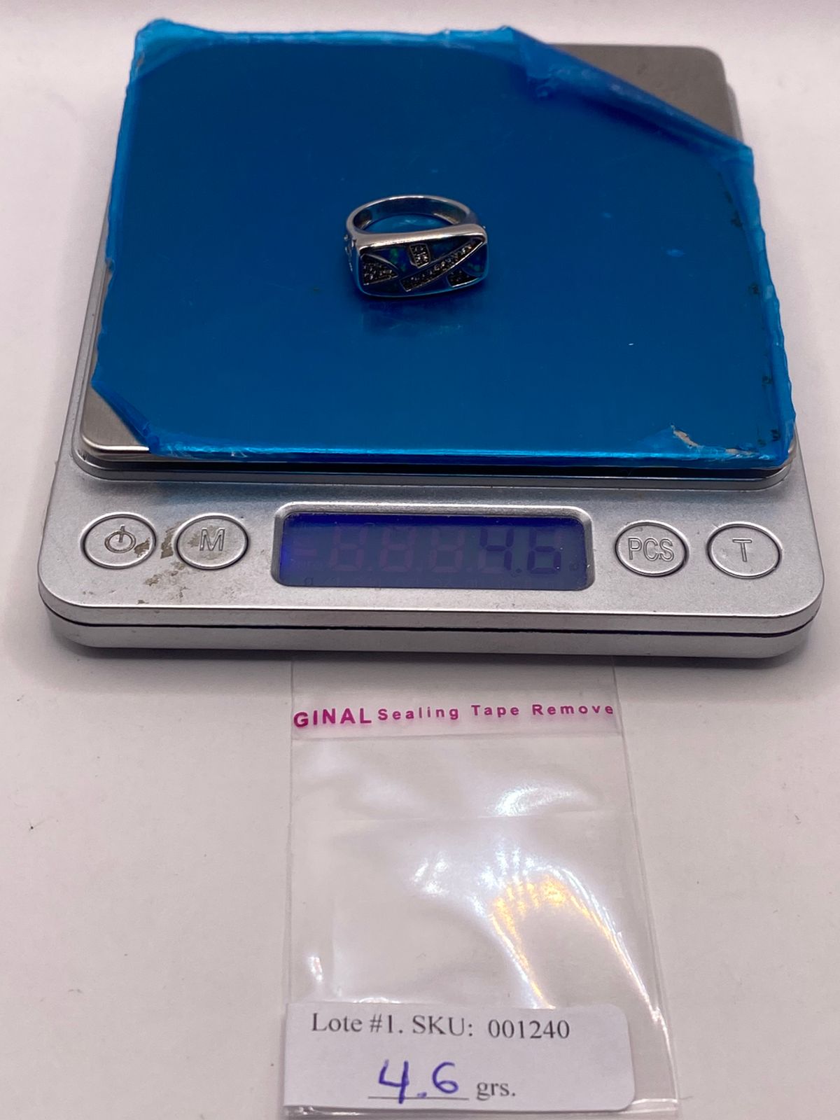 Anillo Moderno Ópalo Azul & Zirconia Diamante Plata 925