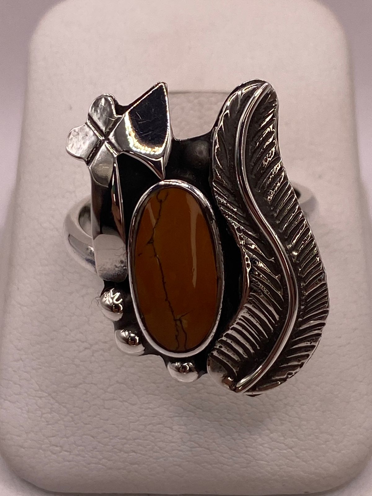 Anillo Navajo de Pluma de Plata Ley 925 con Jaspe