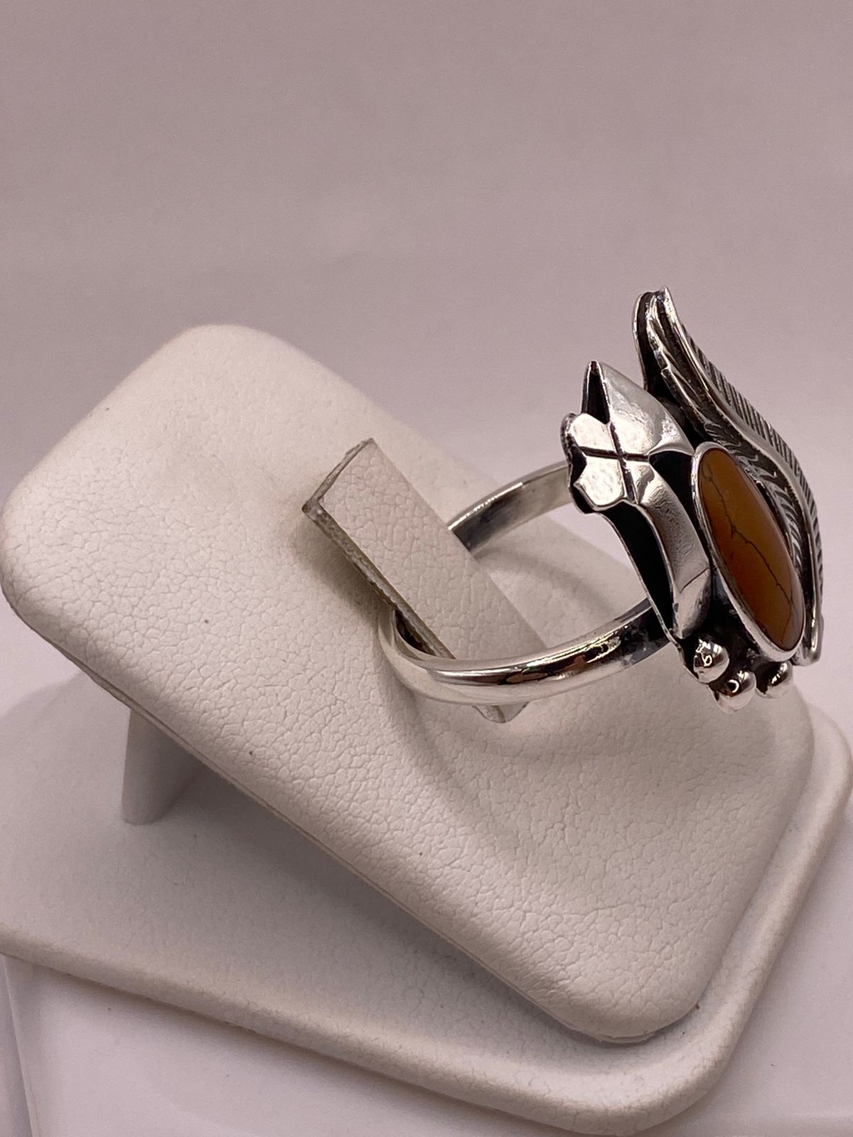 Anillo Navajo de Pluma de Plata Ley 925 con Jaspe