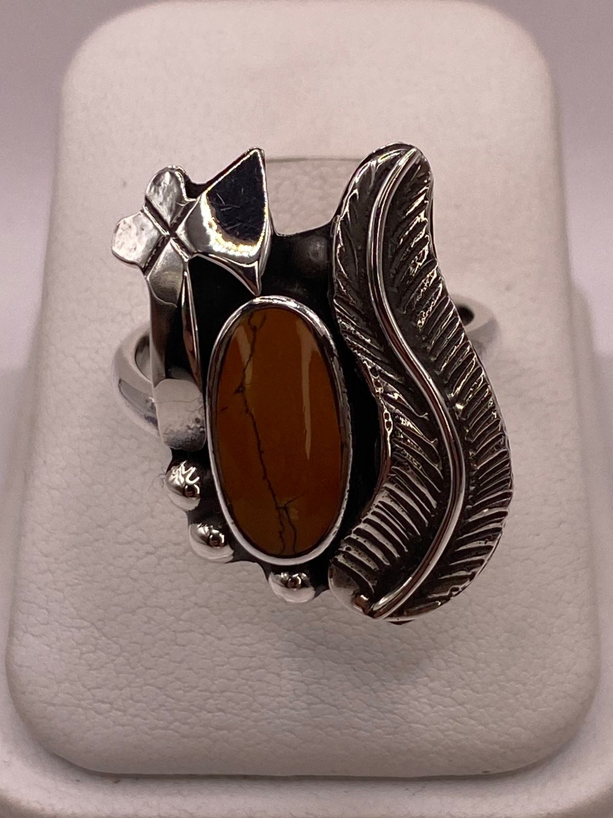 Anillo Navajo de Pluma de Plata Ley 925 con Jaspe
