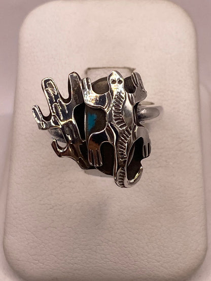 Anillo Navajo de Plata Ley 925 con Turquesa Natural