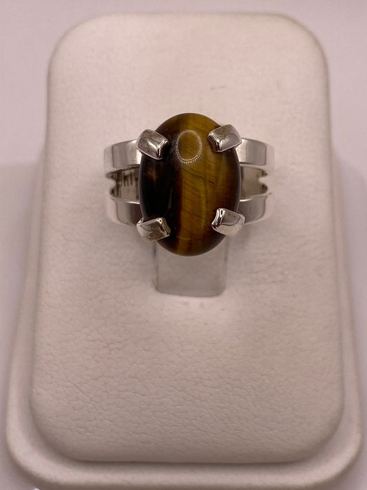 ANILLO OJO DE TIGRE DE PLATA LEY 925