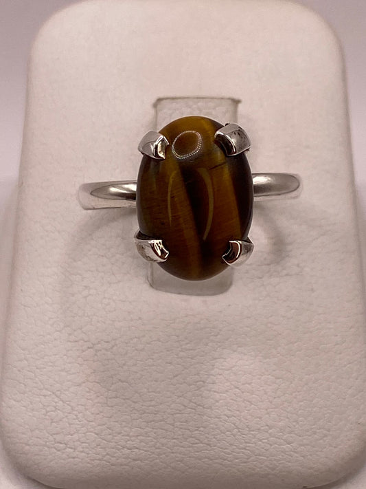 ANILLO CON OJO DE TIGRE DE PLATA LEY 925