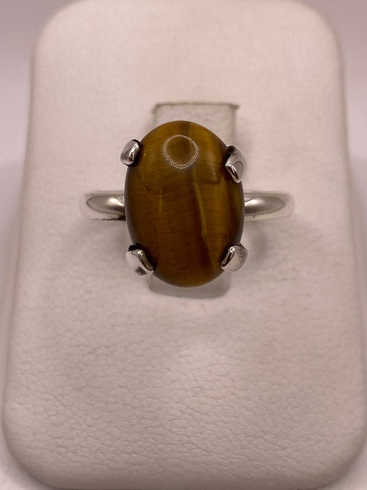 ANILLO CON OJO DE TIGRE DE PLATA LEY 925