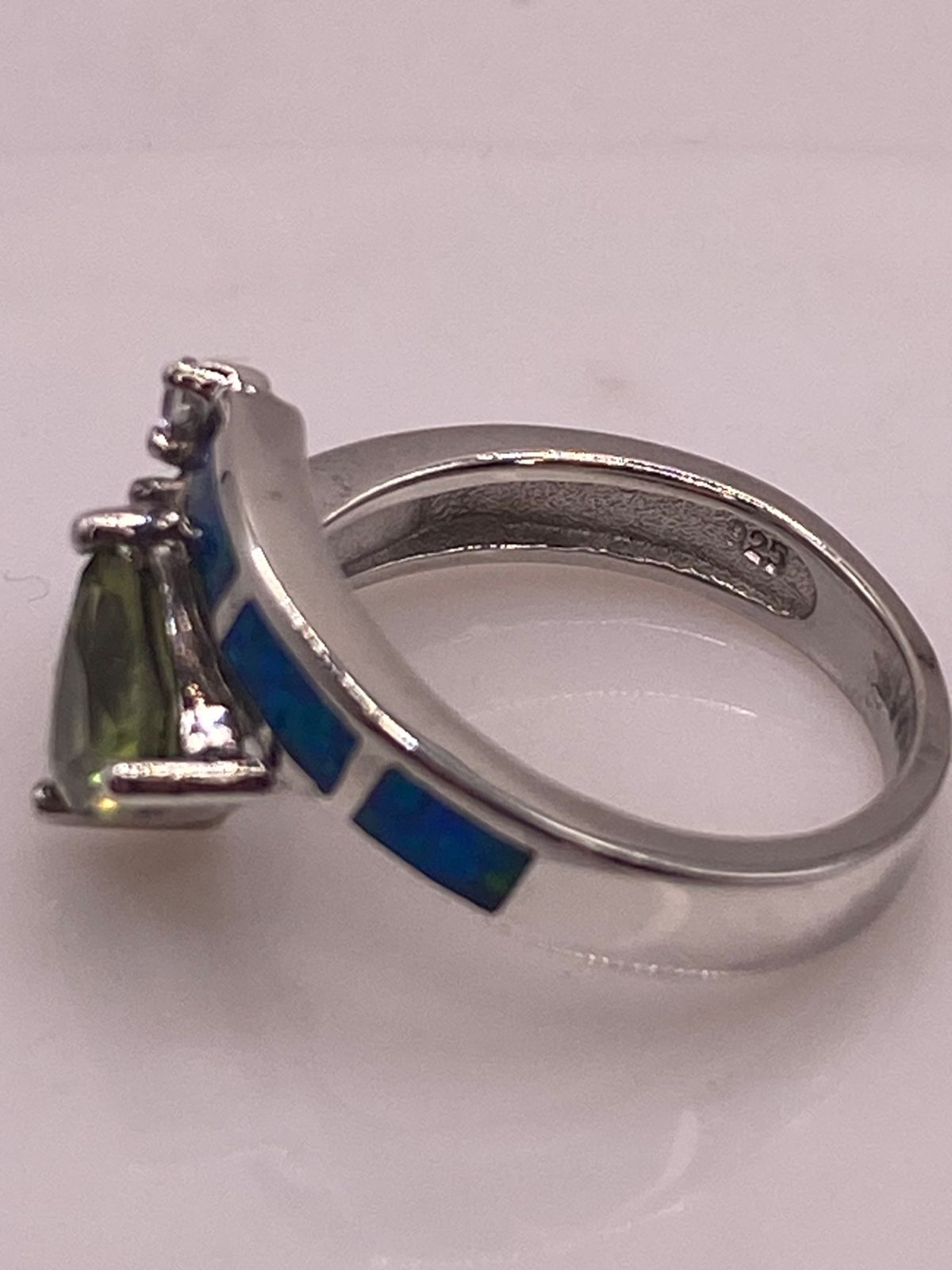💍 Anillo Ópalo Azul & Zirconia Peridoto, Diamantes Plata 925