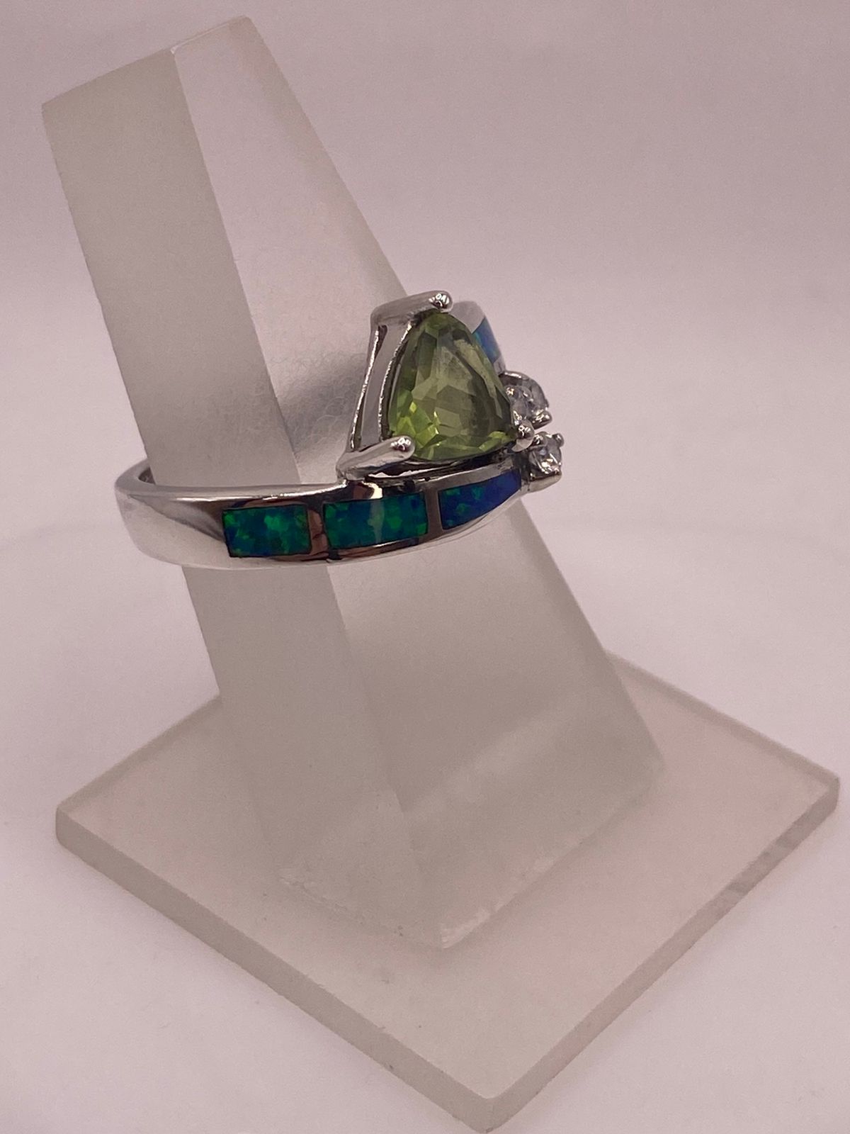 💍 Anillo Ópalo Azul & Zirconia Peridoto, Diamantes Plata 925