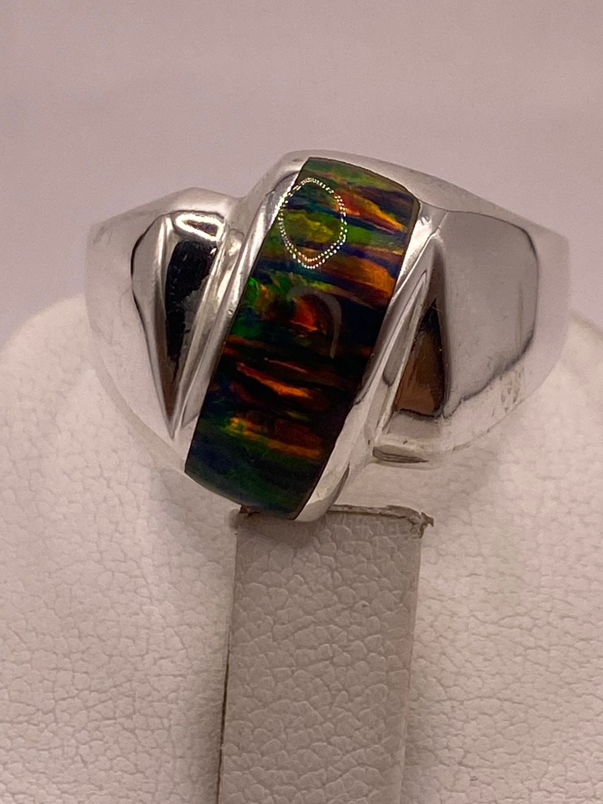 🌈🔥 Anillo de Ópalo de Fuego Multicolor en Plata Ley 925