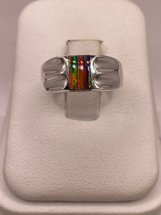 Anillo con Ópalo de Fuego Multicolor en Plata Ley .950, vista frontal