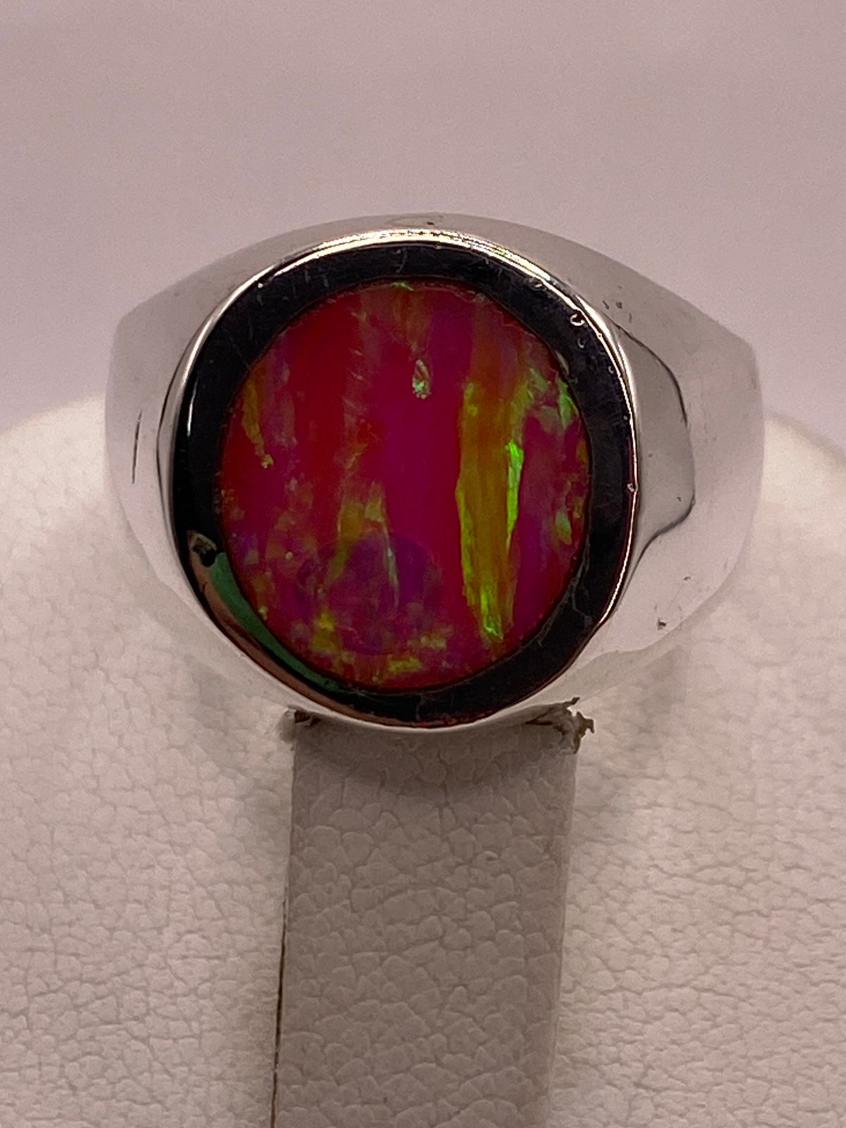 ANILLO DE ÓPALO DE FUEGO ROSA EN PLATA LEY .925