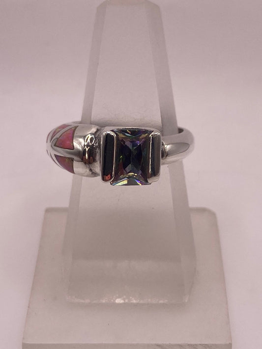 💍🌸 ANILLO ÓPALO ROSA TRIANGULAR & ZIRCONIA MÍSTICA PLATA 950