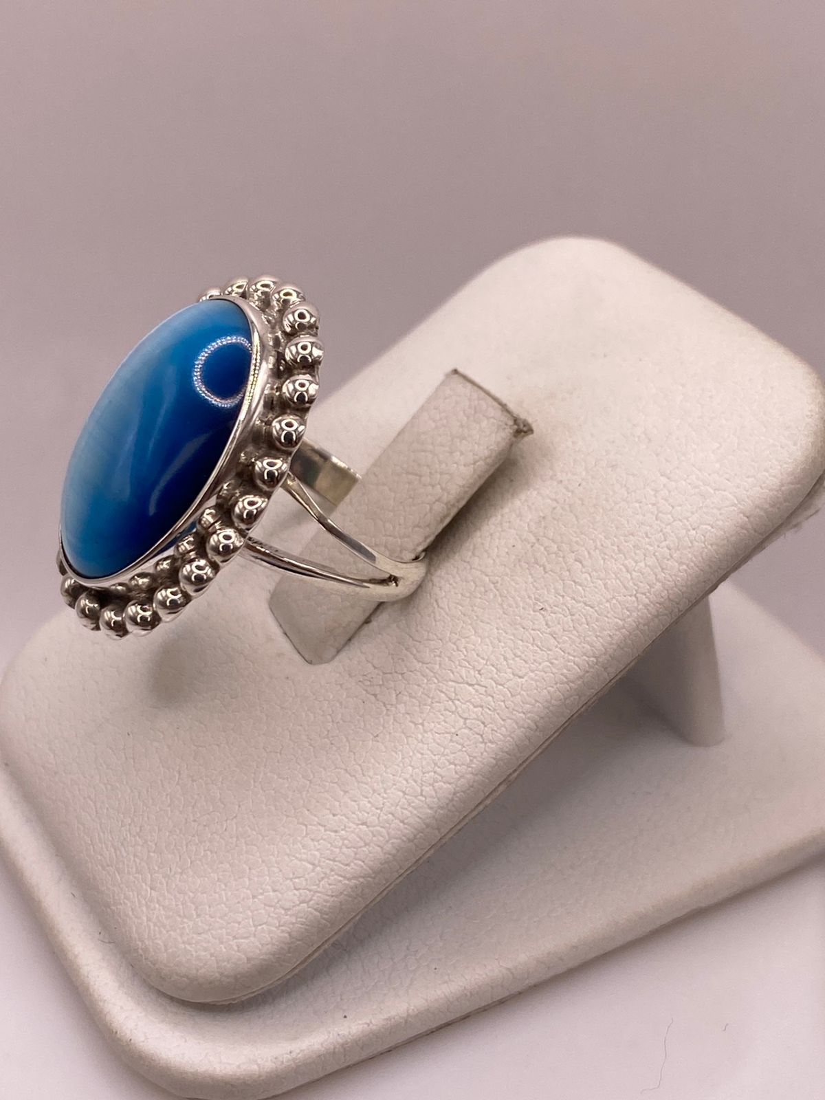 ANILLO DE PLATA LEY 925 CON ÁGATA AZUL