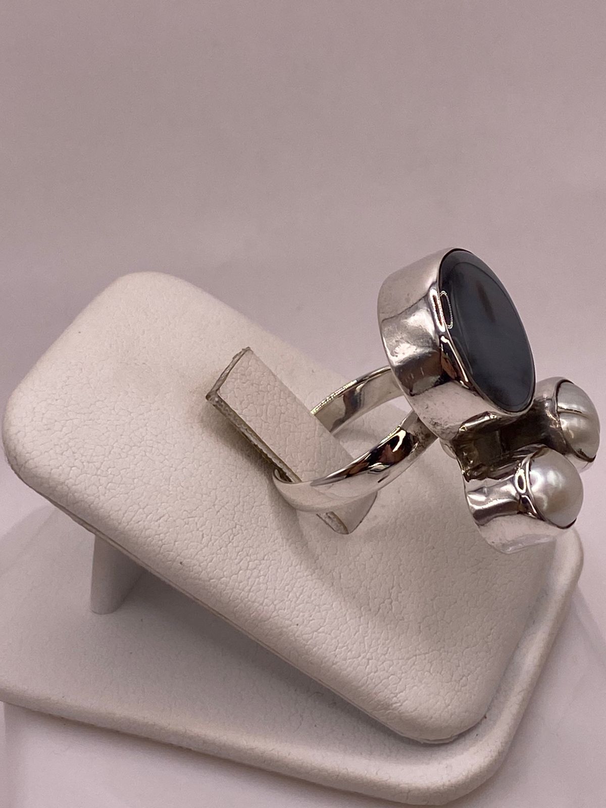 Anillo de Plata Ley 925 con Ágata Azul y Nácar