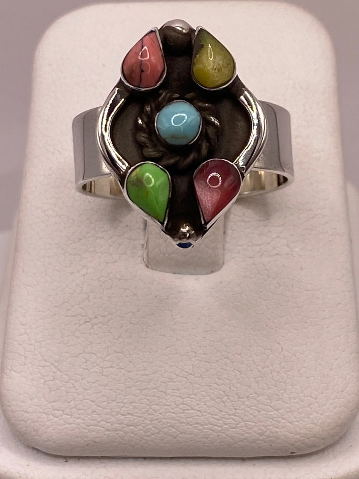 ANILLO DE PLATA LEY 925 CON ÁGATAS NATURALES MULTICOLOR