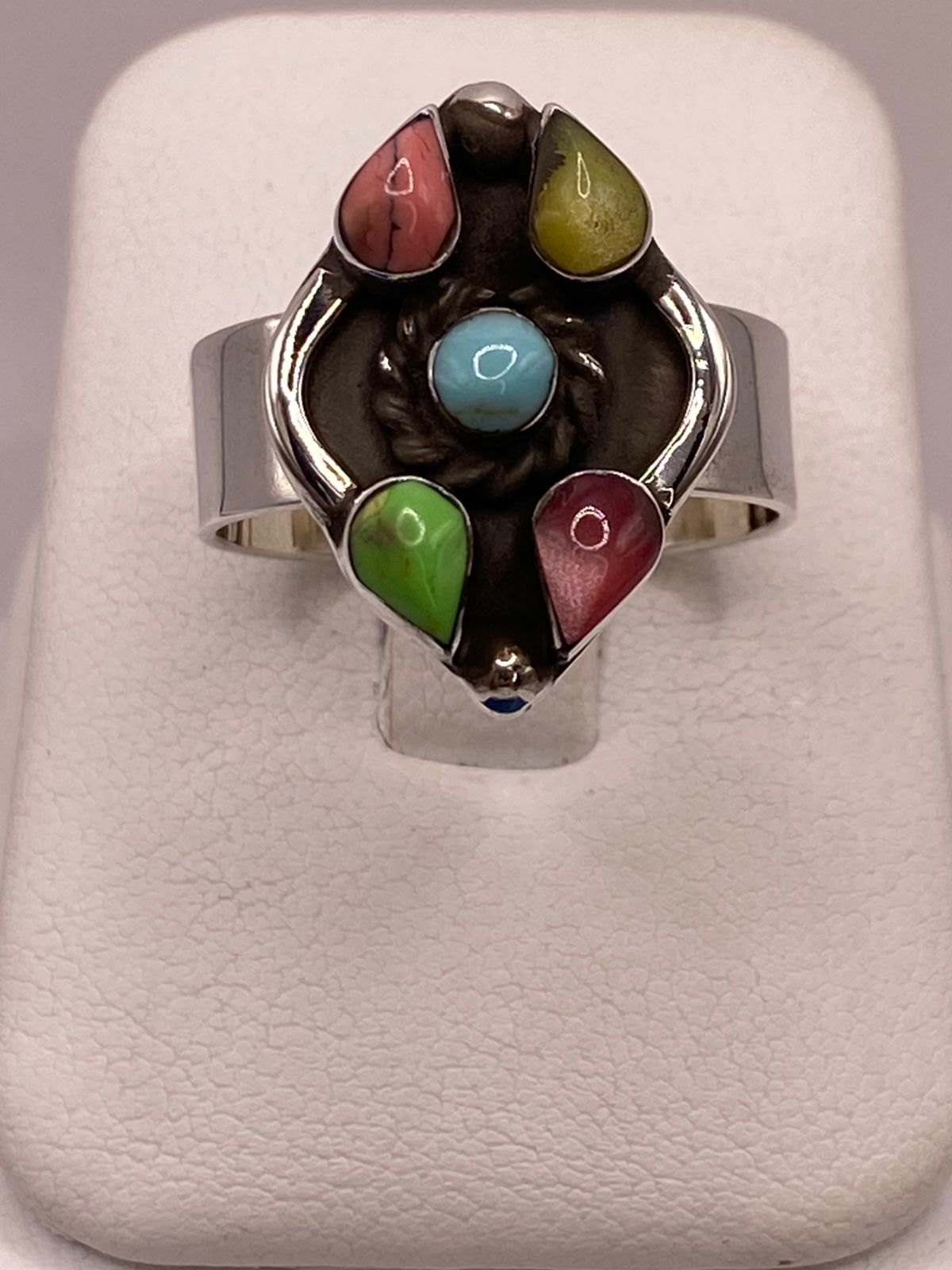 ANILLO DE PLATA LEY 925 CON ÁGATAS NATURALES MULTICOLOR