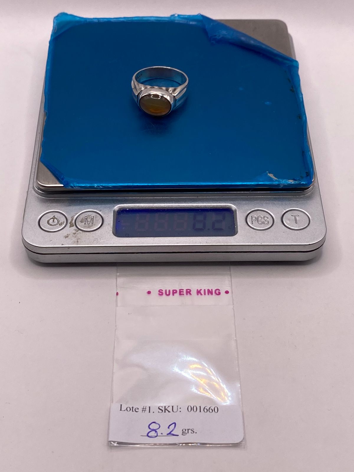 ANILLO DE PLATA LEY 925 CON ÁMBAR MIEL