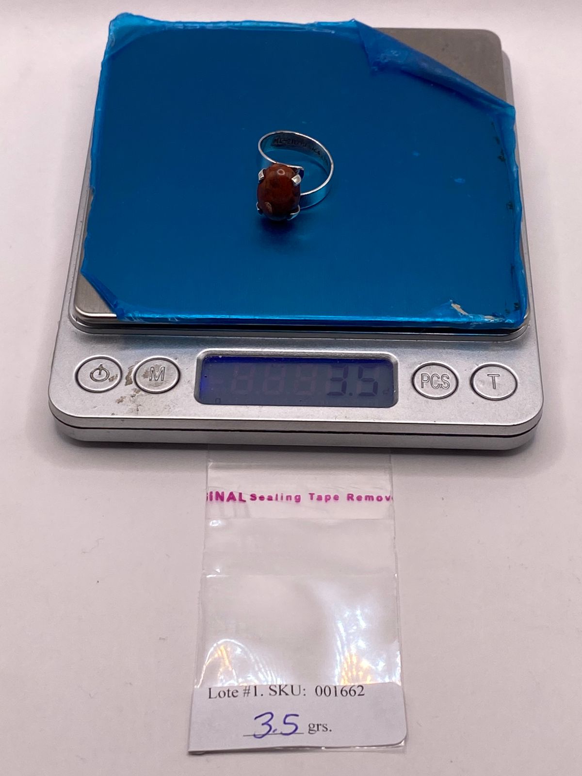 ANILLO DE PLATA LEY 925 CON JASPE ROJO